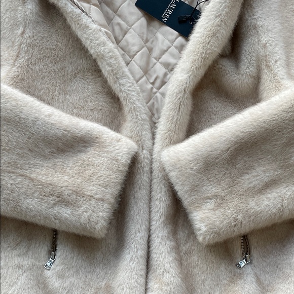 Lauren by Ralph Lauren Faux Fur Beige Hooded Jacket - Picture 3 of 7